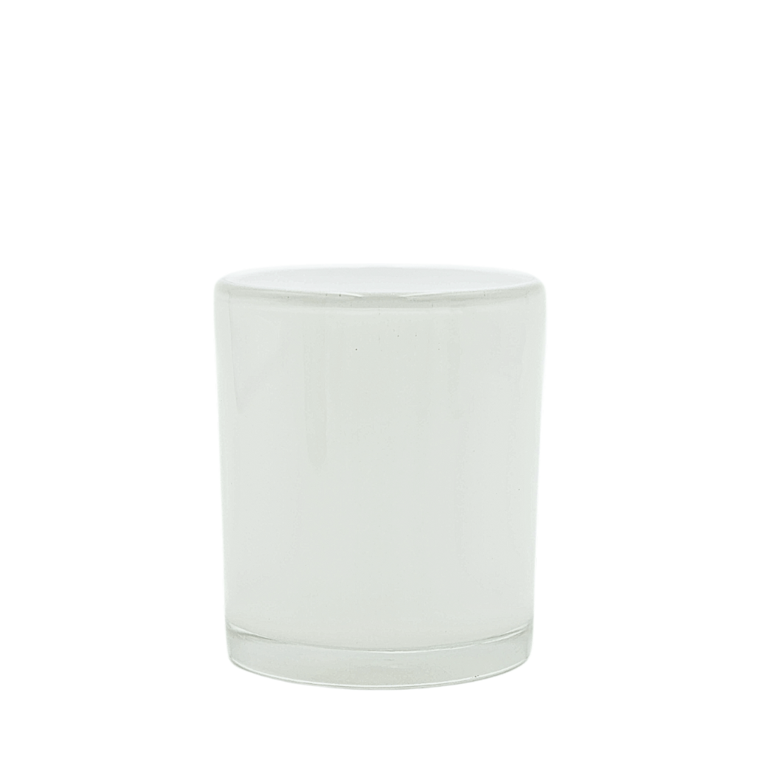 round opaque white glossy glass candle jar oxford style