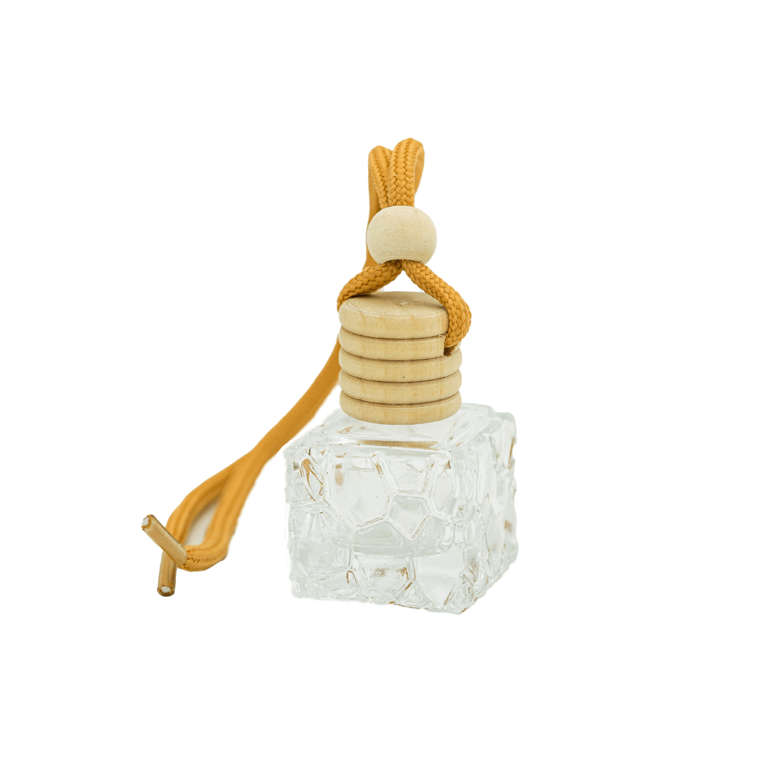 mixed pattern square glass base with wooden cap and natural rope