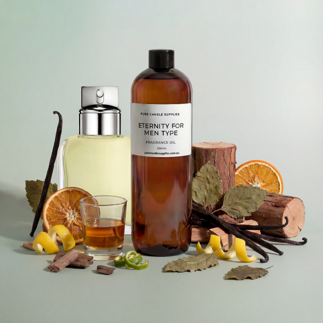 Perfume bottles with natural elements on a light background
