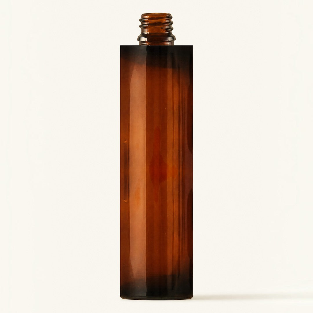 Pure Candle Supplies Melbourne 100ml rectangular amber glass perfume bottle with a threaded neck for mister spray