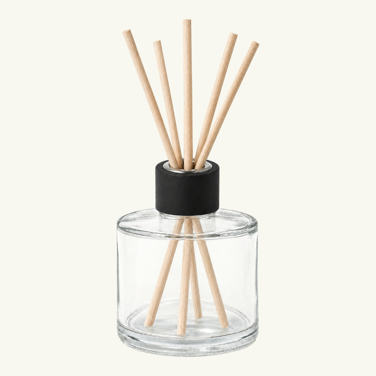 Pure Candle Supplies Melbourne black beechwood diffuser cap on a clear glass vessel with wooden reed sticks