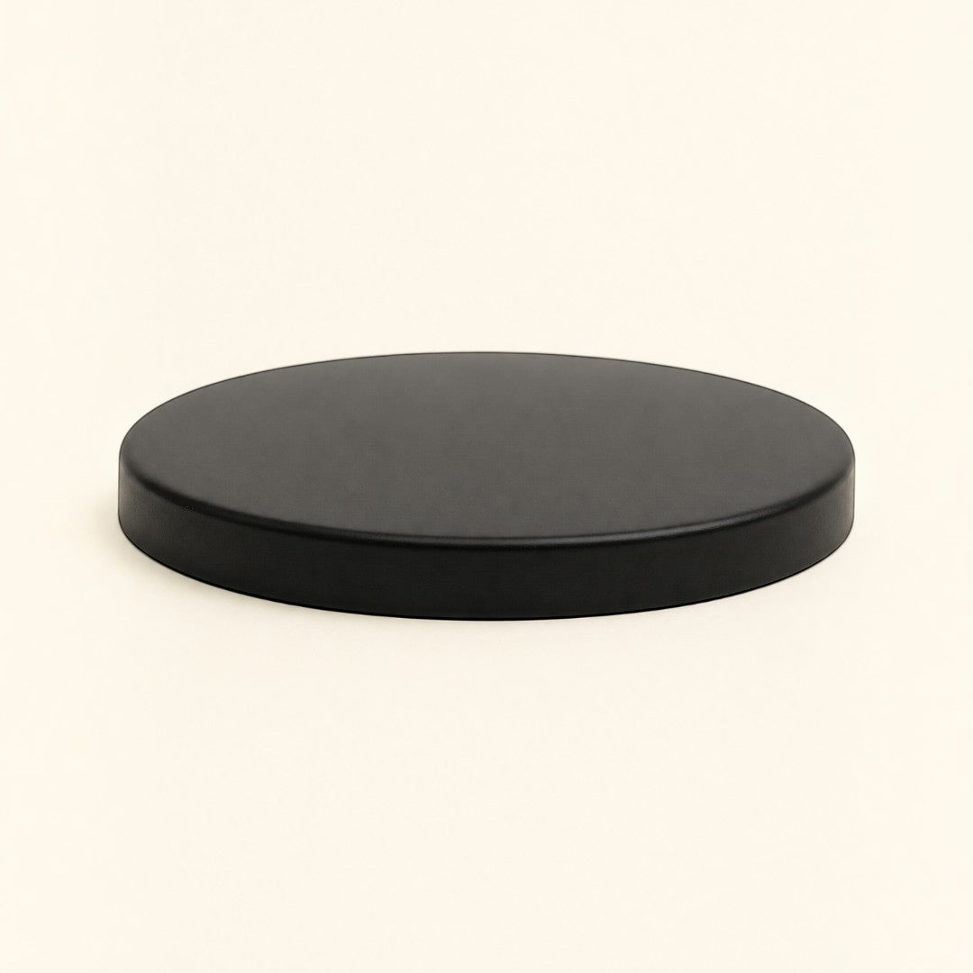 Pure Candle Supplies Melbourne medium black metal candle jar lid with a smooth, minimalist design.