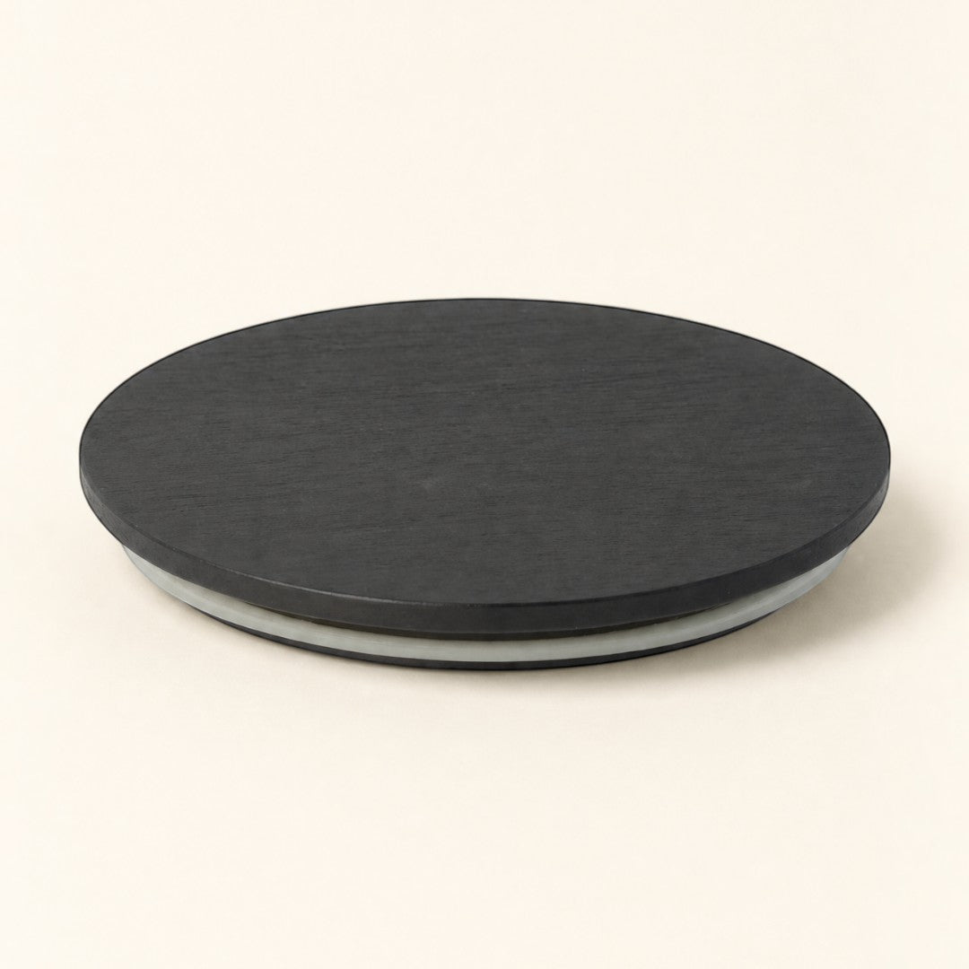 Pure Candle Supplies Melbourne large black timber candle jar lid with a 4mm profile for a luxury finish.
