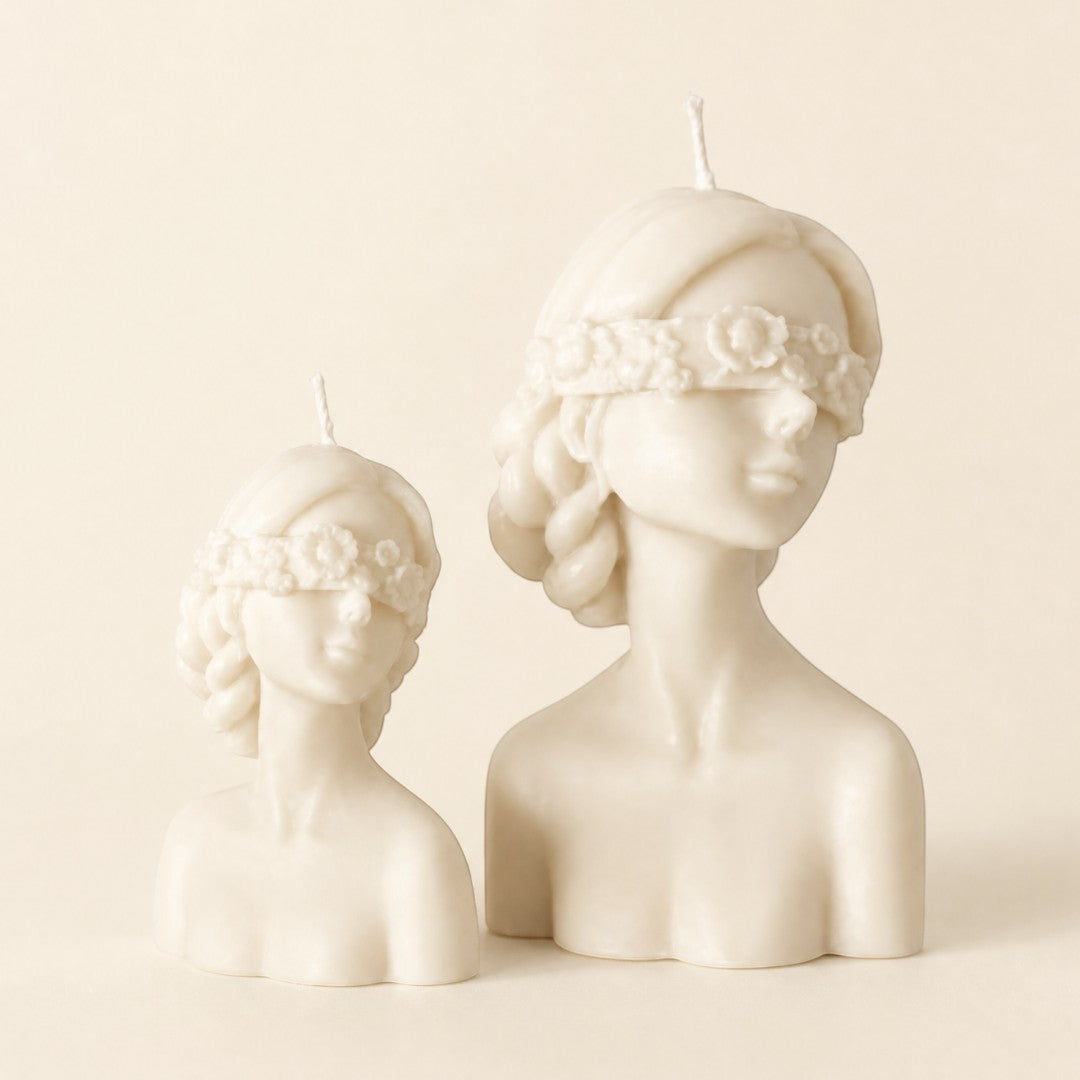 Pure Candle Supplies Melbourne blindfolded female torso candles in small and large sizes with floral blindfold detail