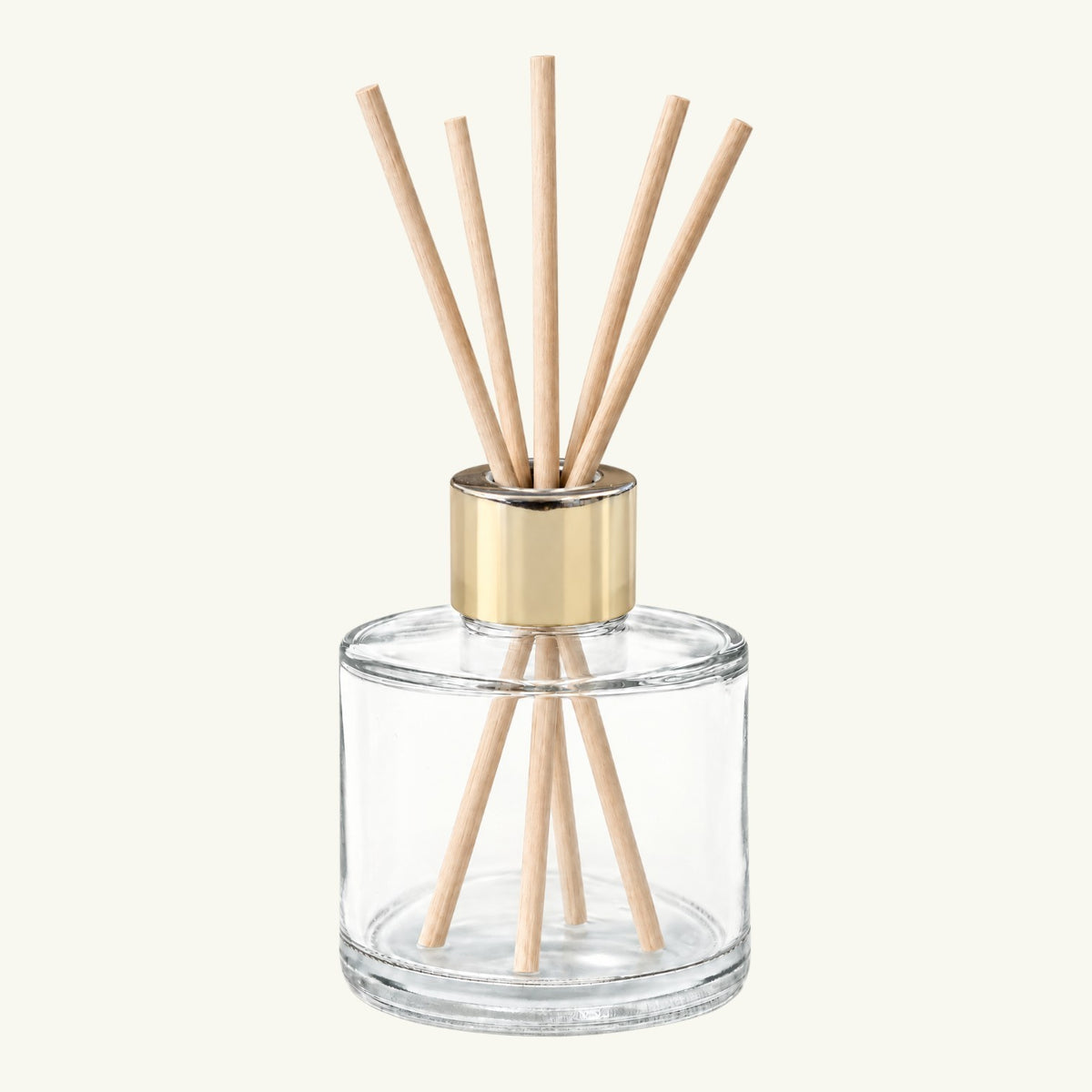 Pure Candle Supplies Melbourne champagne gold diffuser cap on a clear glass bottle with wooden reed sticks
