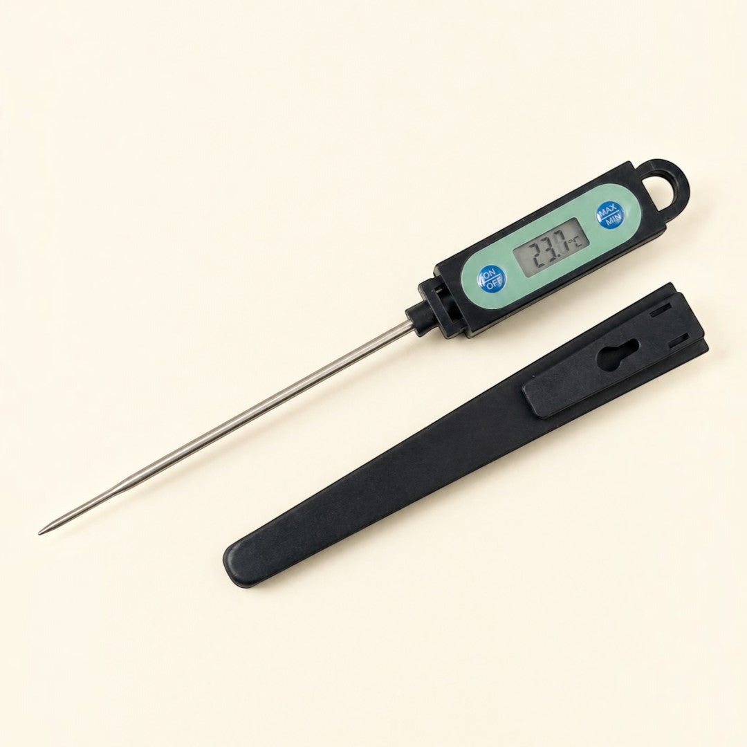 Pure Candle Supplies Melbourne digital thermometer with stainless steel probe and protective cover for candle making