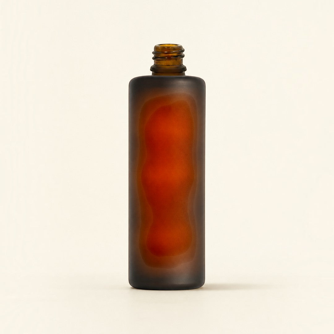 Pure Candle Supplies Melbourne 30ml cylindrical perfume bottle in frosted amber glass with a smooth finish