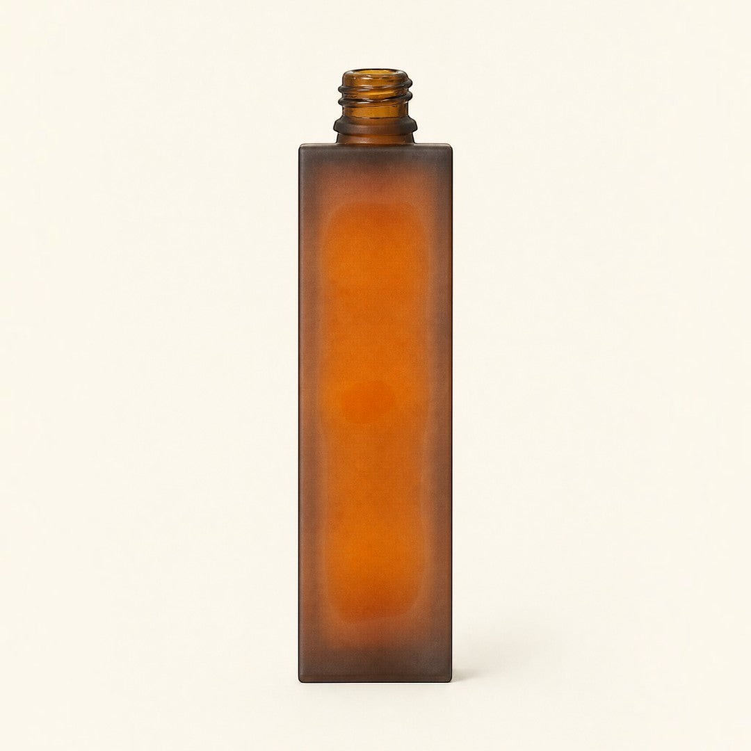 Pure Candle Supplies Melbourne 50ml rectangular glass perfume bottle with a frosted amber finish.