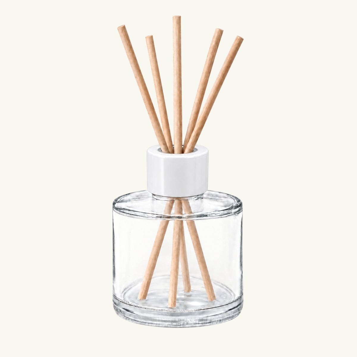 Pure Candle Supplies Melbourne gloss white screw-on diffuser cap with wooden reeds in a clear glass base