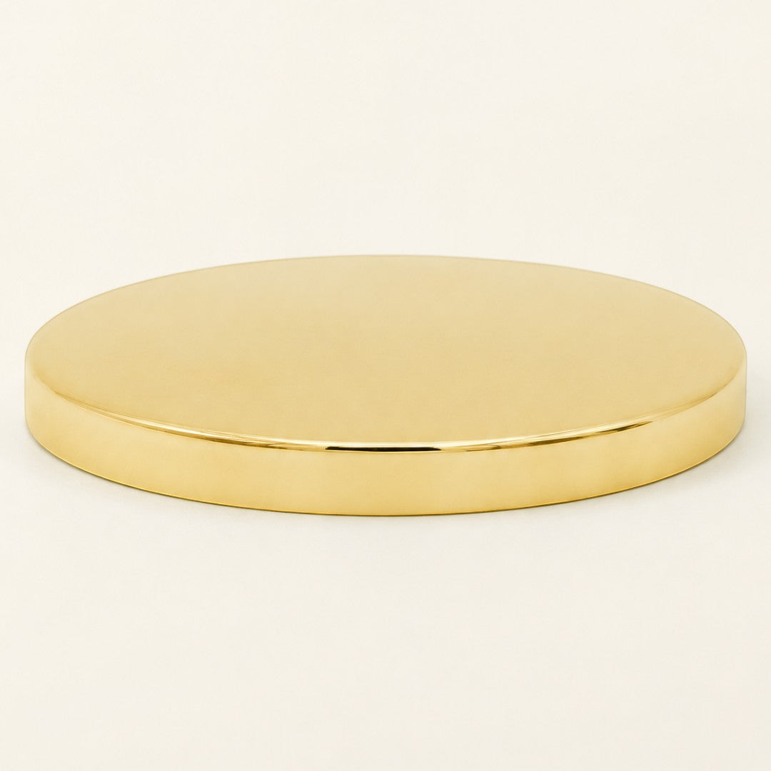 Pure Candle Supplies Melbourne extra large gold metal lid for Sienna candle jars with a smooth reflective finish.
