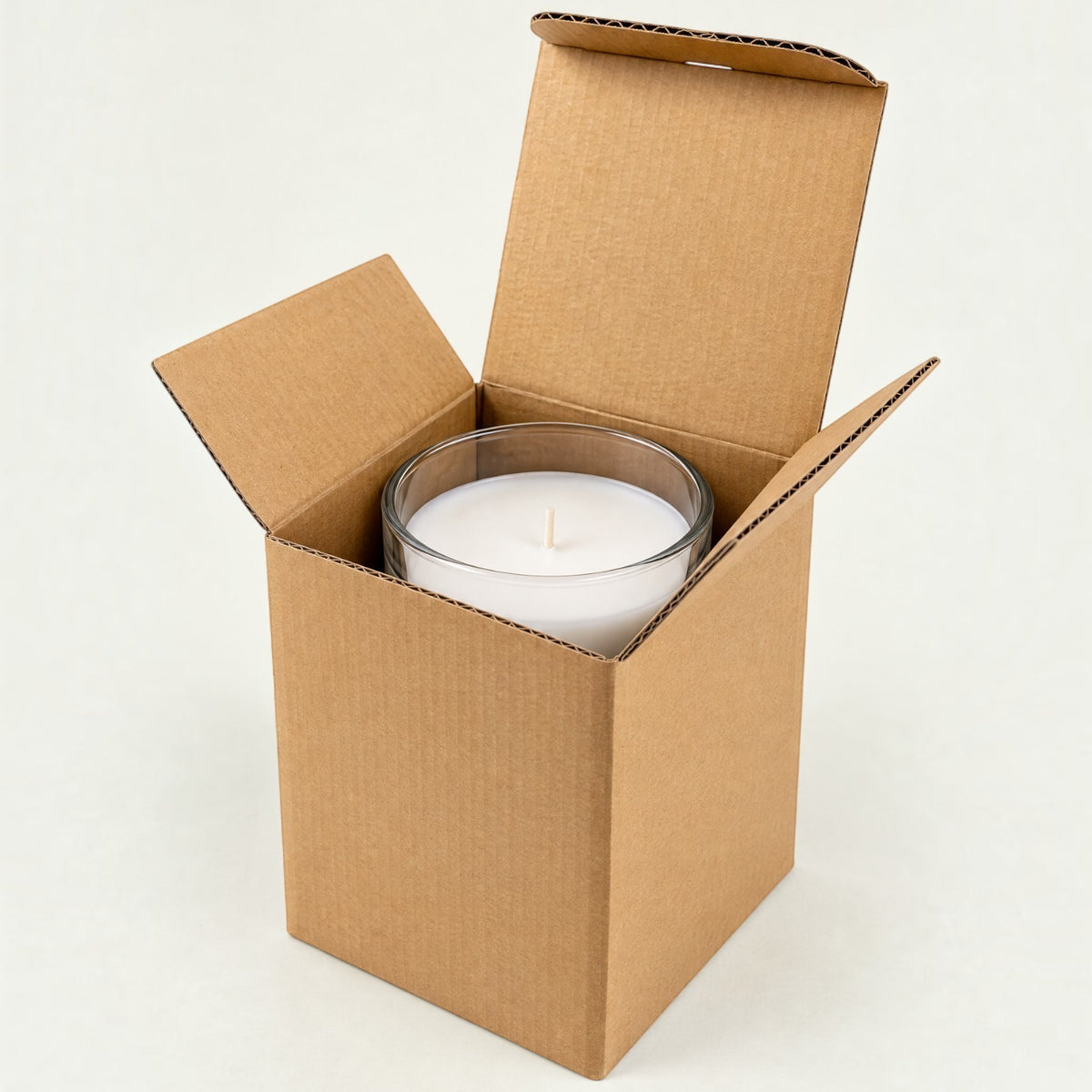 Pure Candle Supplies Melbourne extra large kraft corrugated cardboard mailer box with a glass candle jar inside