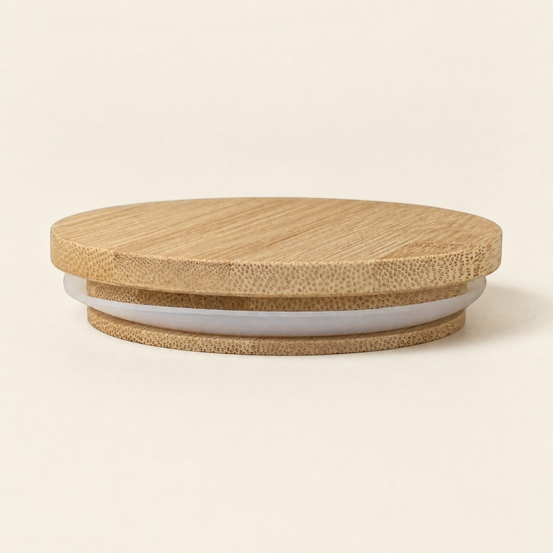 Pure Candle Supplies Melbourne large bamboo candle jar lid with a clear silicone seal for a secure fit