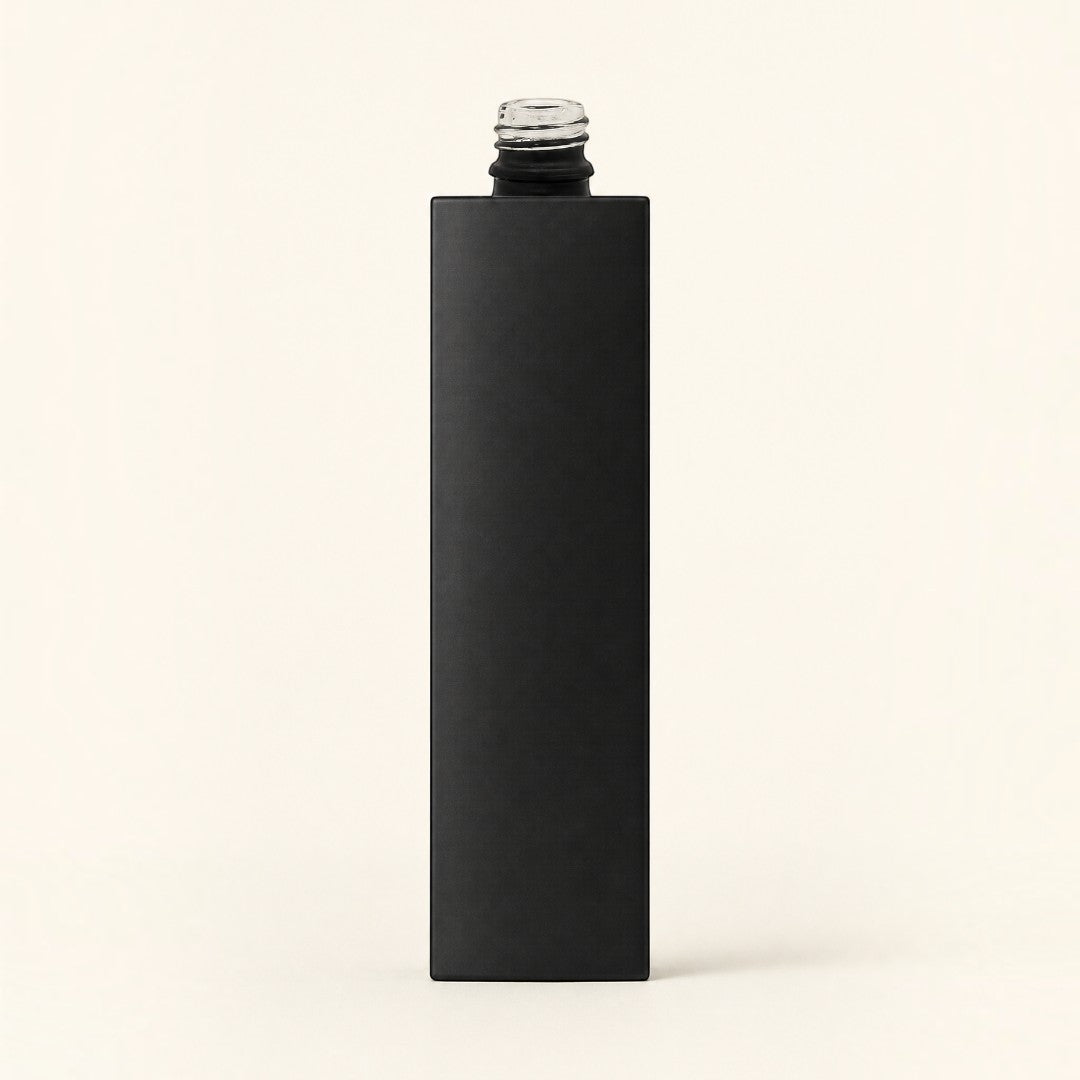 Pure Candle Supplies Melbourne 50ml rectangular glass perfume bottle with a chic matte black finish
