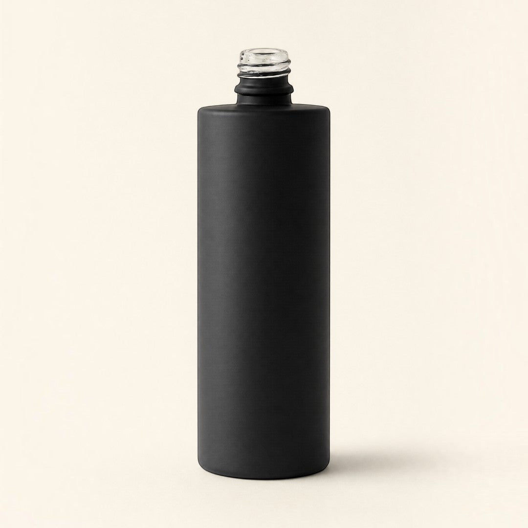 Pure Candle Supplies Melbourne 50ml matte black cylindrical glass perfume bottle with a smooth finish