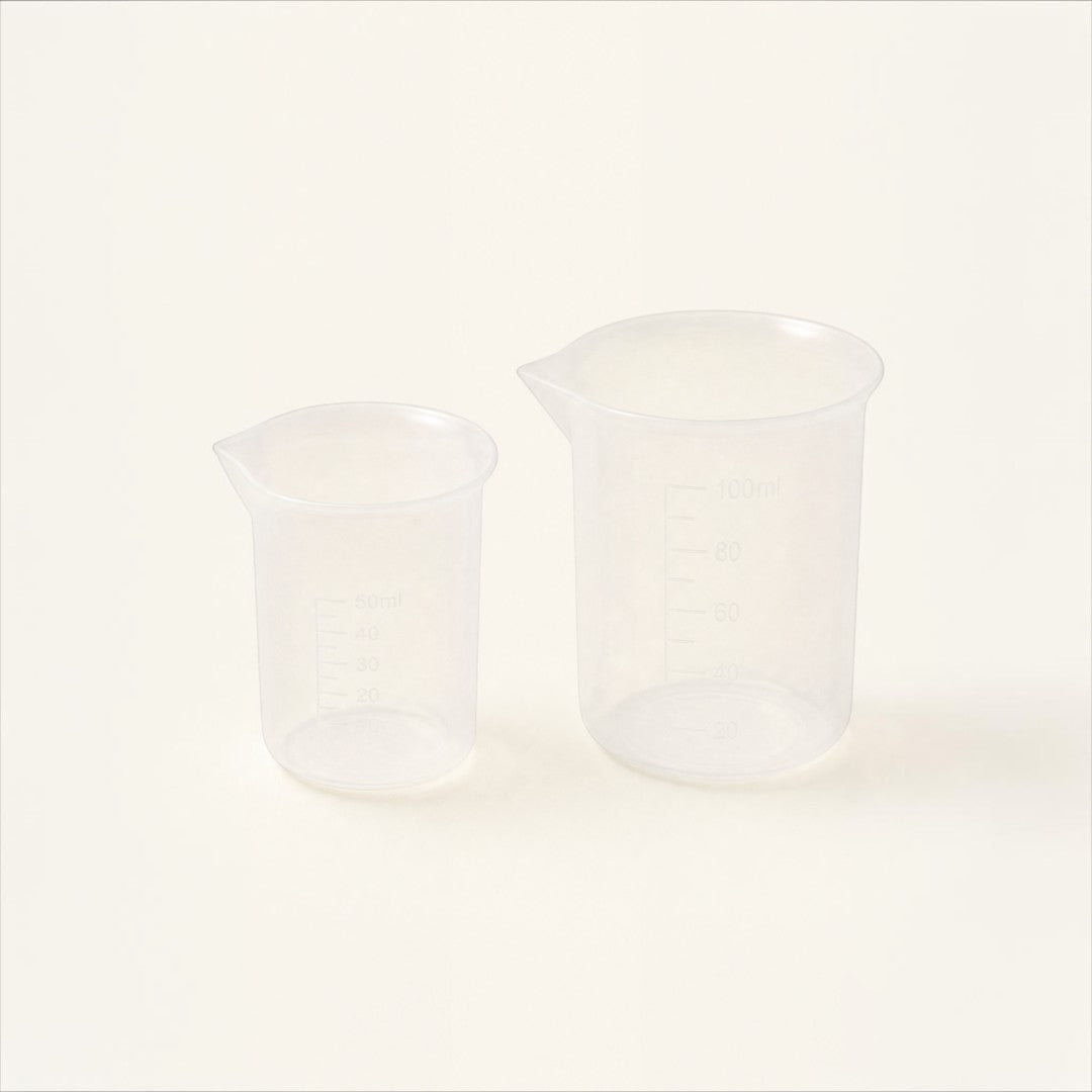 Pure Candle Supplies Melbourne 50ml and 100ml translucent PPE measuring jugs for candle making and fragrance oils