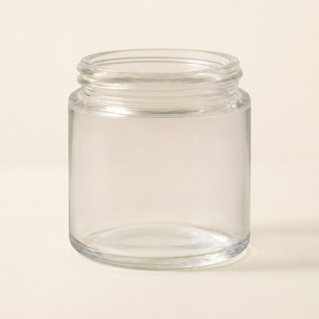 Pure Candle Supplies Melbourne mini clear glass Archie candle jar with a screw top design for apothecary style candles.