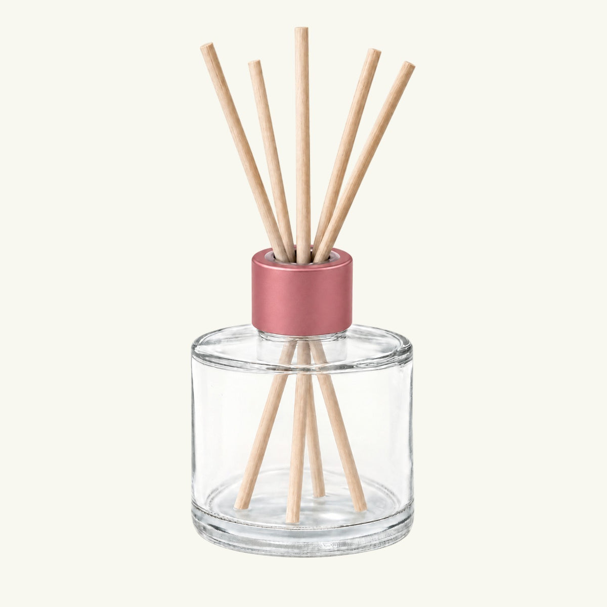 Pure Candle Supplies Melbourne pink screw-on diffuser cap with wooden reeds in a clear glass base