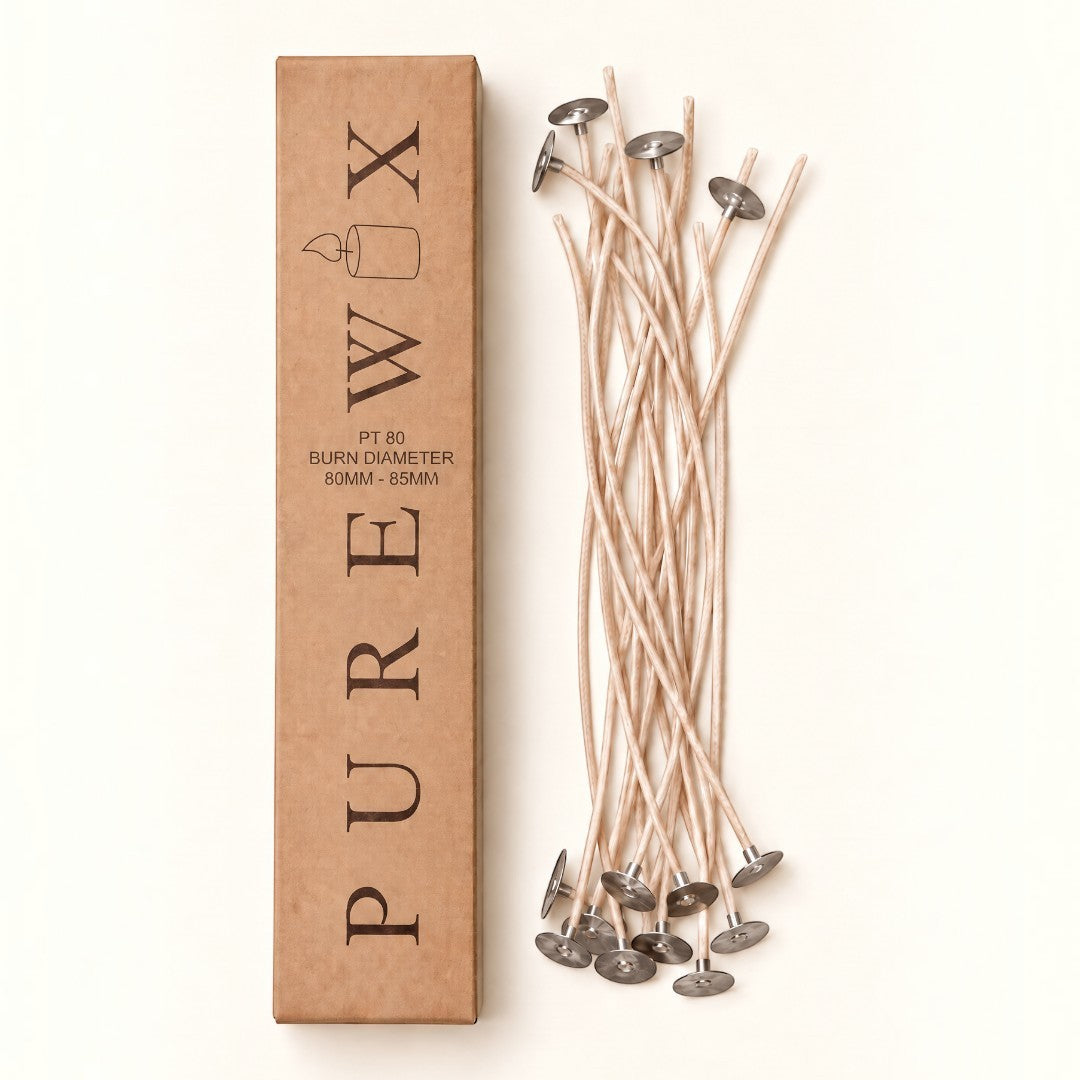 Pure Candle Supplies Melbourne PureWix PT80 flat braided cotton and paper candle wicks with metal tabs in a box