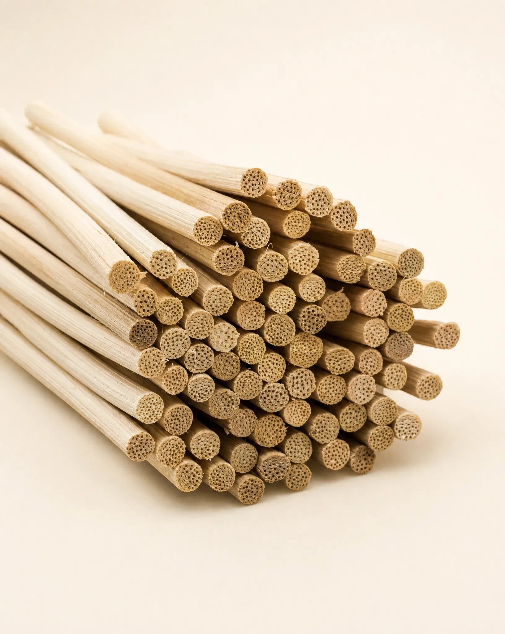 Pure Candle Supplies Melbourne natural 20cm rattan reed diffuser sticks showing porous stem structure for oil absorption