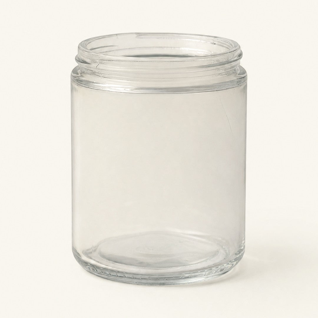 Pure Candle Supplies Melbourne small clear glass Archie candle jar with a vintage apothecary screw top design.
