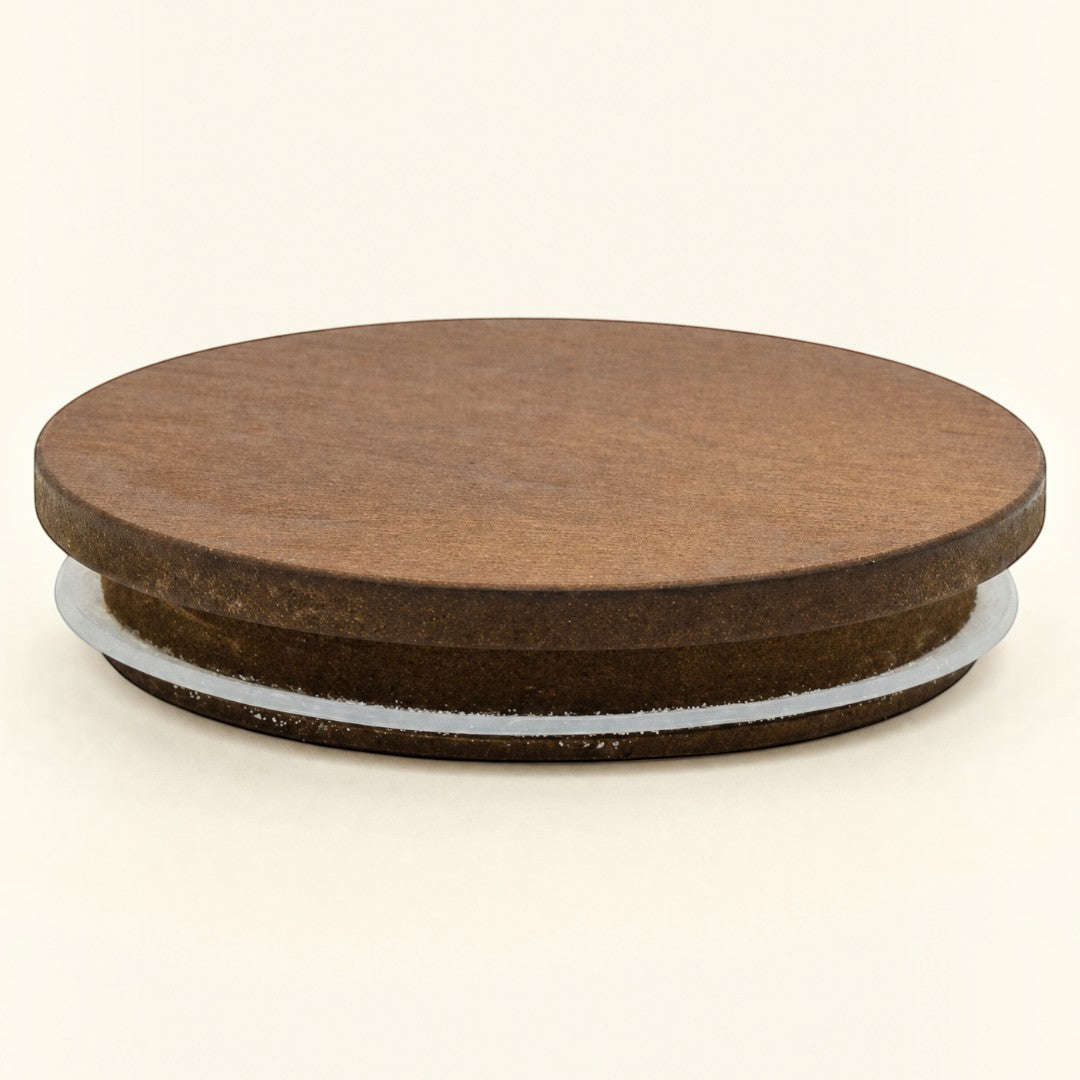 Pure Candle Supplies Melbourne extra large walnut timber lid with a grained finish for Sienna candle jars.