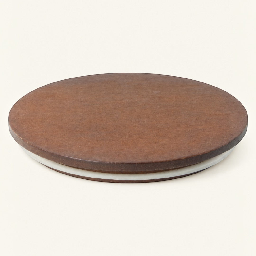 Pure Candle Supplies Melbourne extra large walnut timber candle lid with a 4mm profile for a luxury finish.