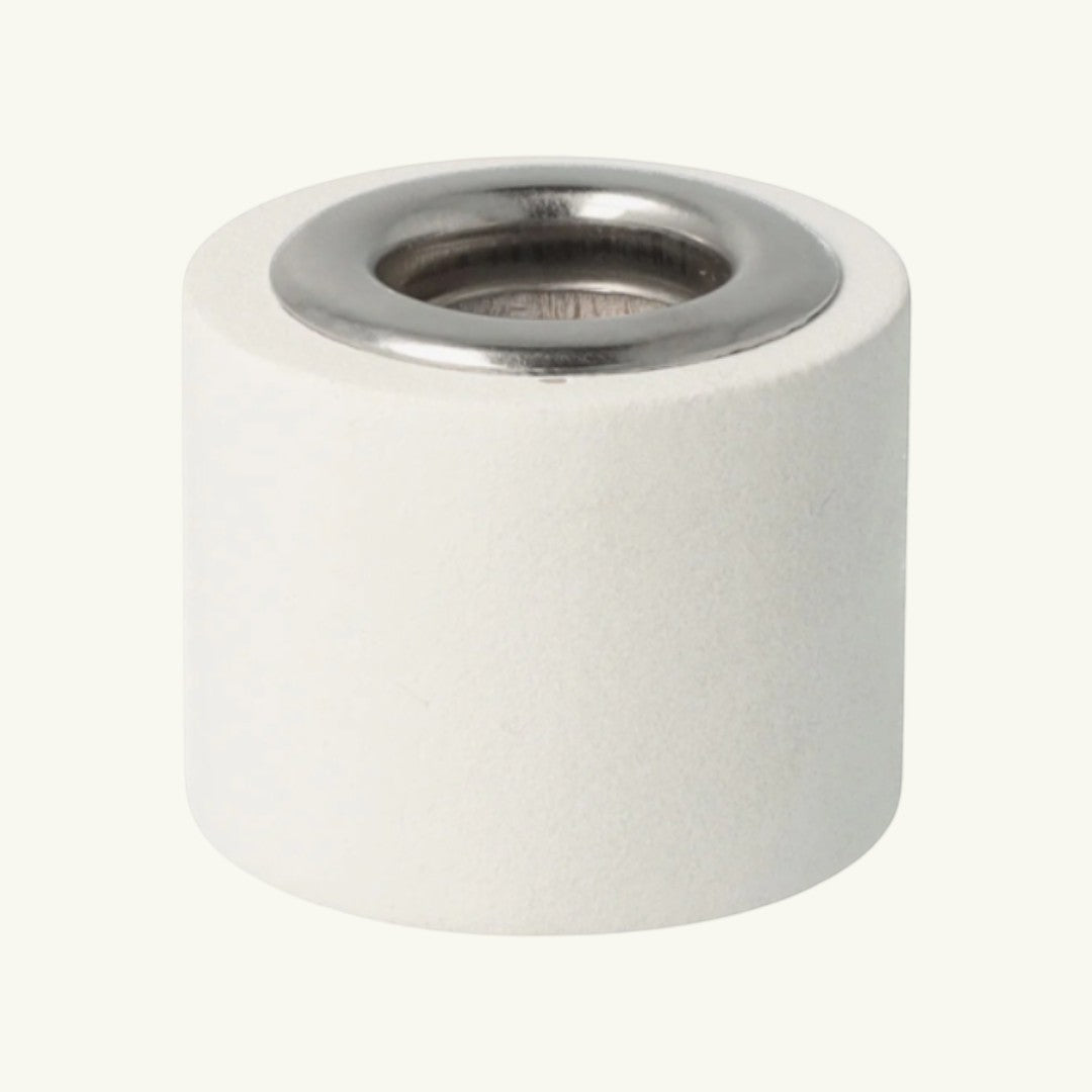 Pure Candle Supplies Melbourne white beechwood diffuser cap with a silver metal insert for 100ml and 200ml glass bases.