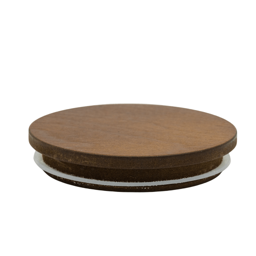 round walnut timber candle jar lid on white background