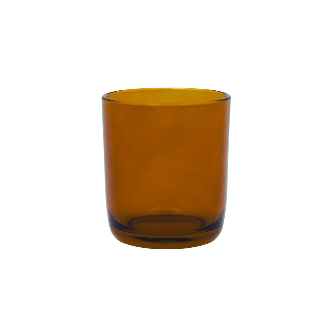 round amber candle jar with curved base
