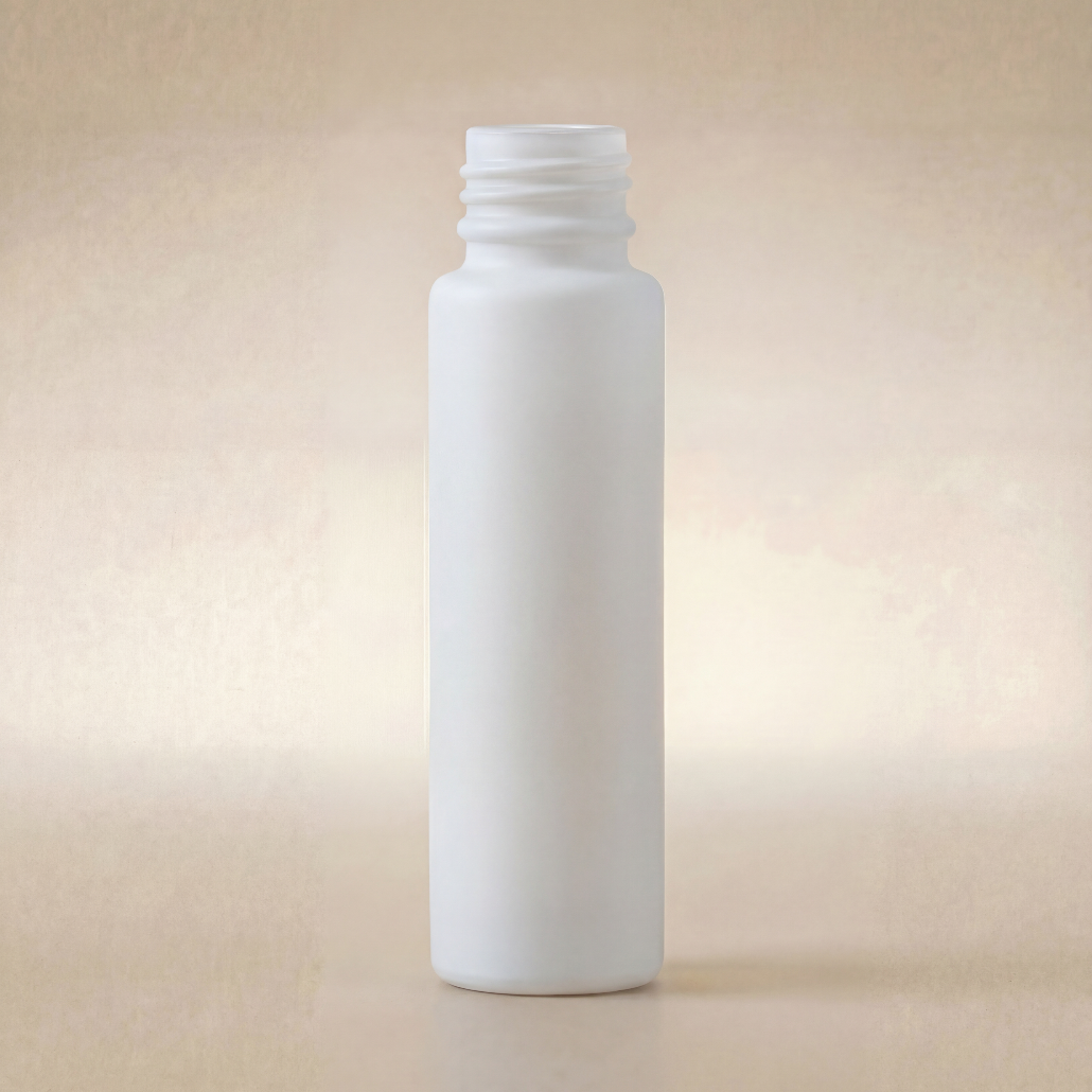 White cylindrical bottle on a beige background