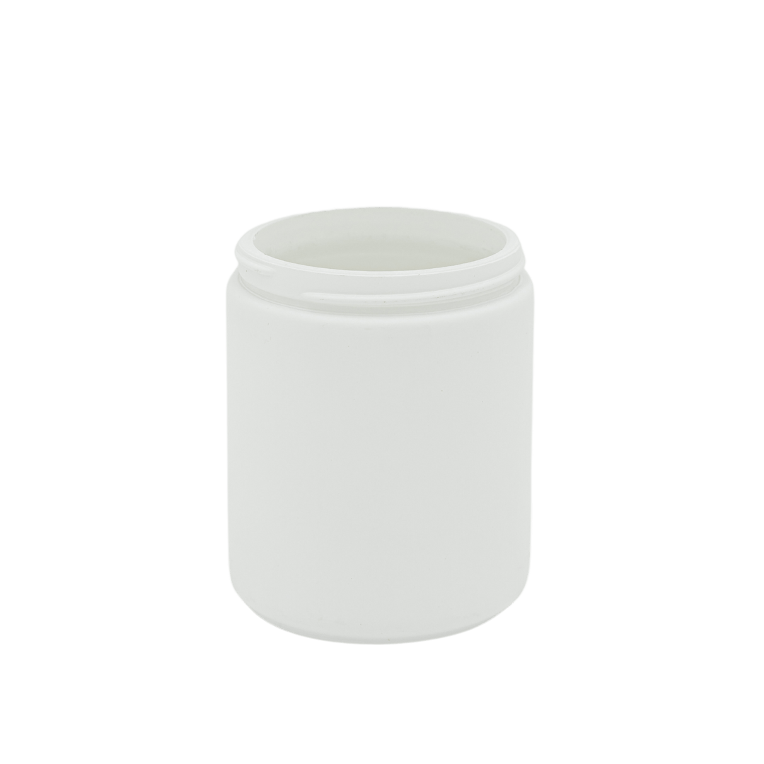 small white apothecary style candle jar 