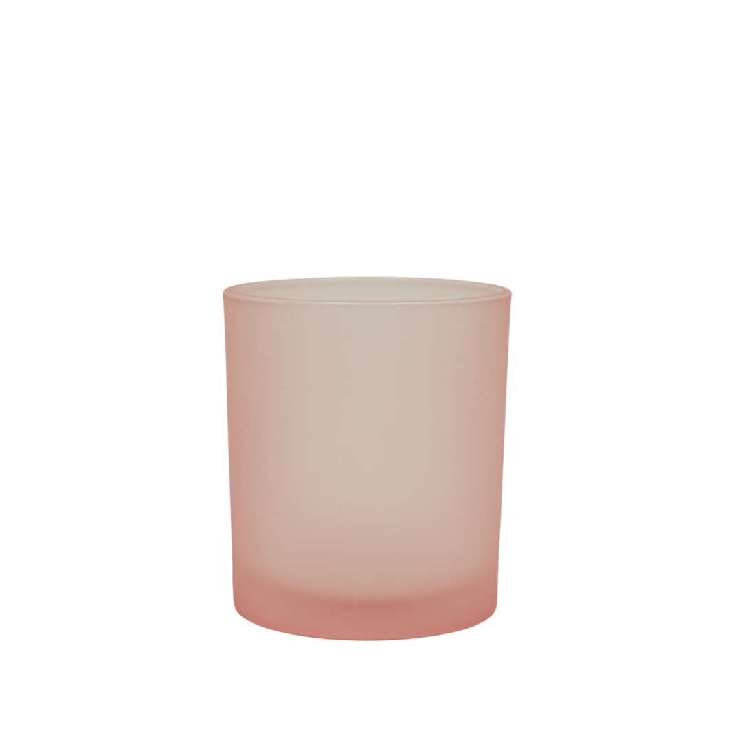 frosted pink round candle jar