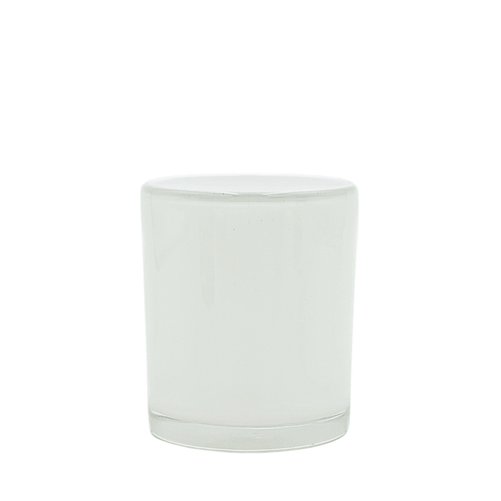 round opaque white glossy glass candle jar oxford style