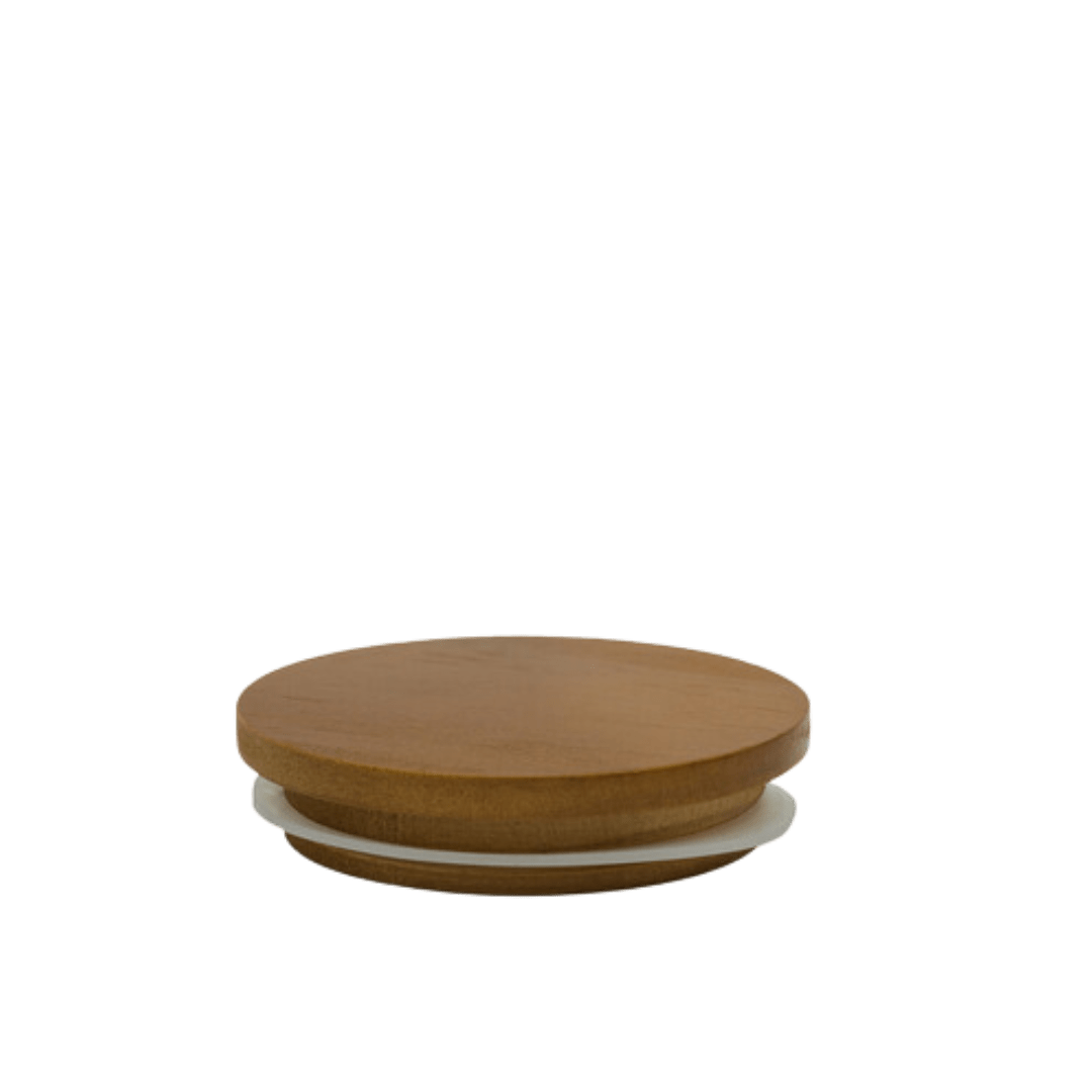 round teak coloured timber lid
