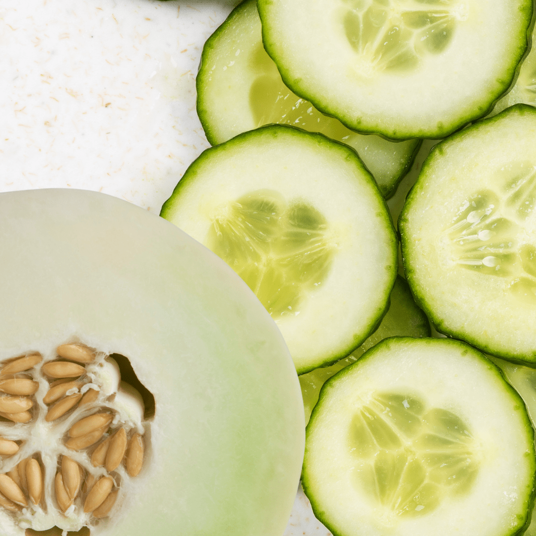 slices of cucumber with honeydew melon