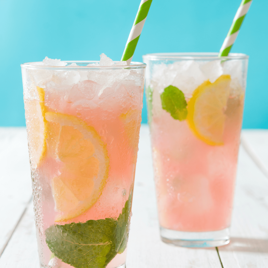 pink lemonade drink with lemon and mint