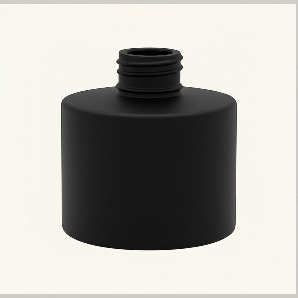 Pure Candle Supplies Melbourne 100ml round matte black glass diffuser bottle with screw top collar.