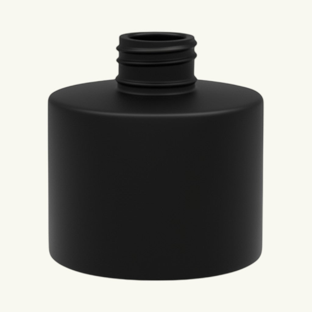 Pure Candle Supplies Melbourne 200ml round matte black glass diffuser bottle with screw top collar.