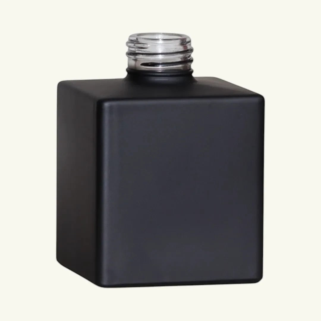 Pure Candle Supplies Melbourne 200ml square matte black glass diffuser bottle with screw top collar.