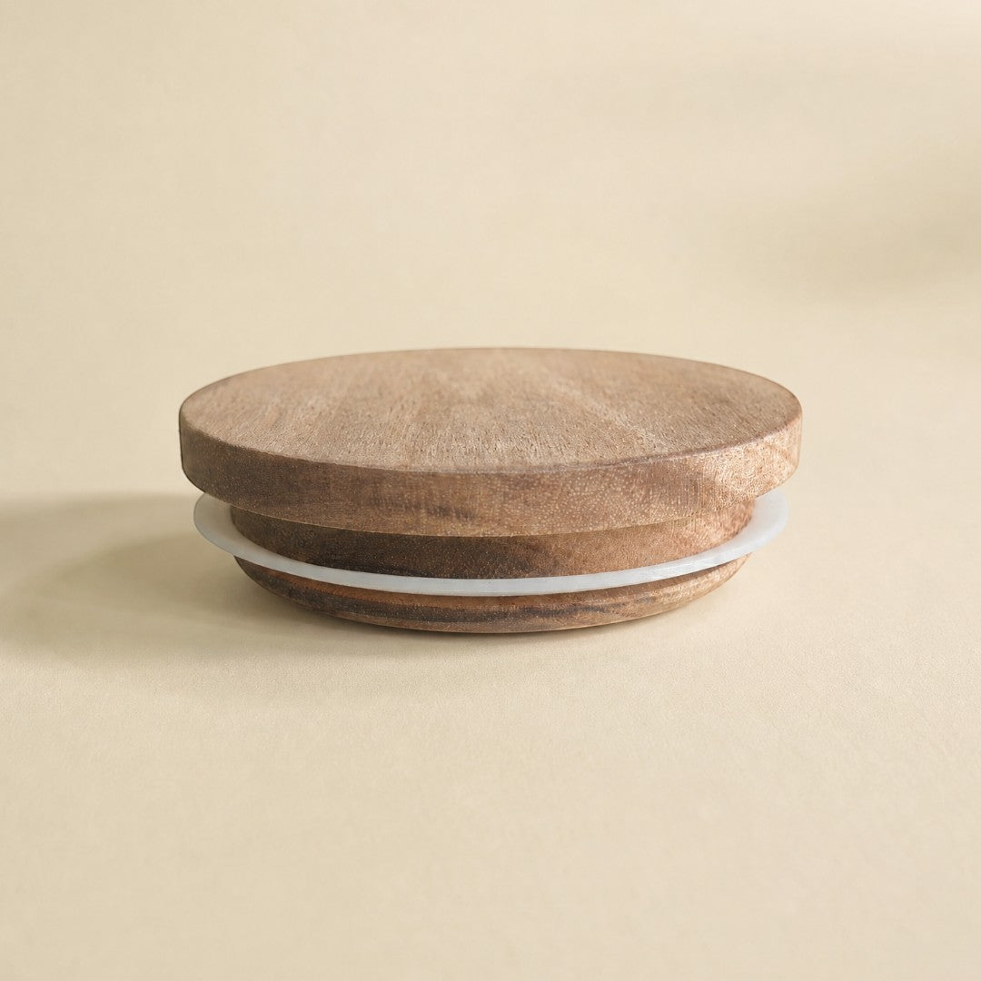 Pure Candle Supplies Melbourne medium acacia wood candle lid with 8mm thickness and white silicone seal