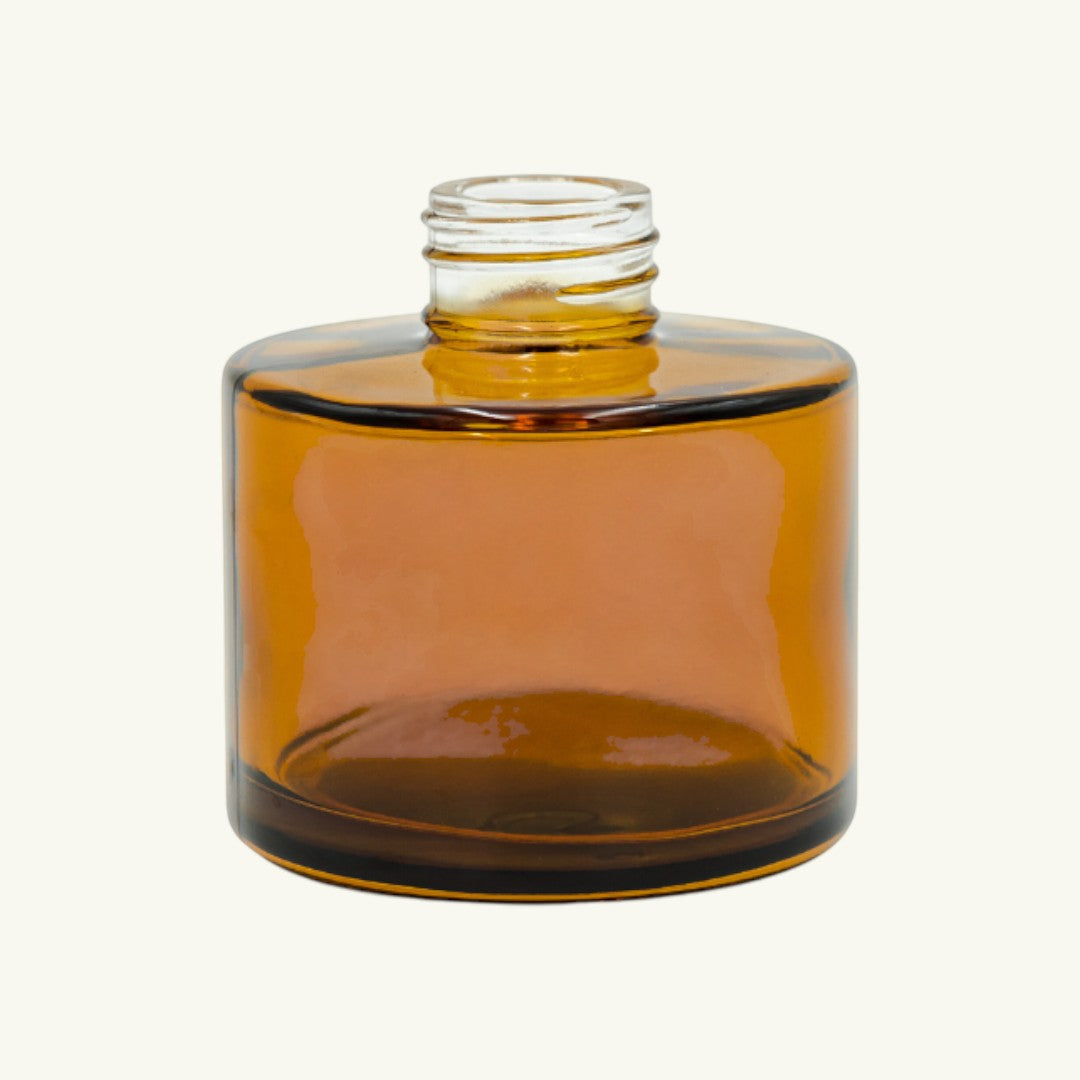Pure Candle Supplies Melbourne 100ml round amber glass diffuser bottle with screw top collar.