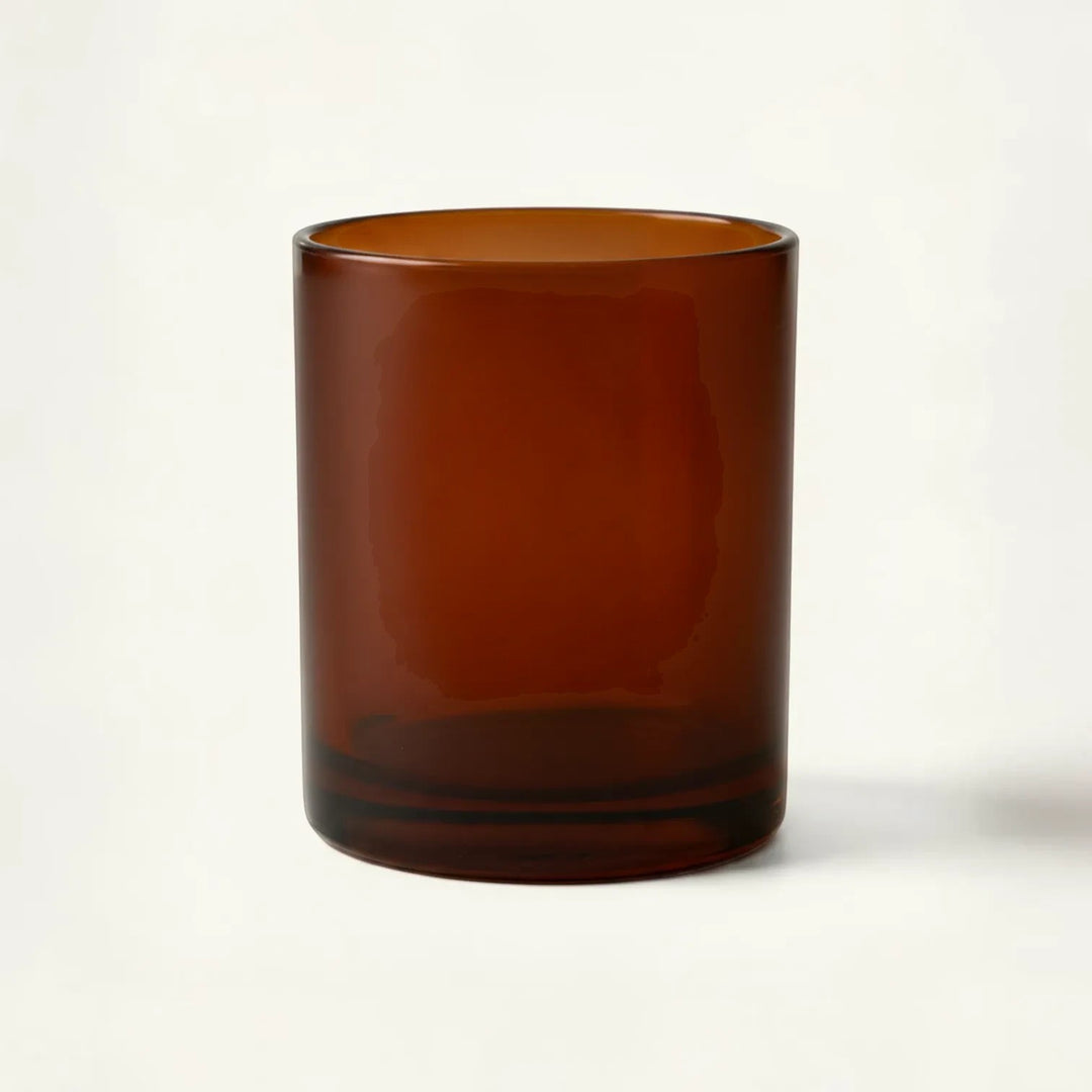 Pure Candle Supplies Melbourne Bobby candle jar, medium amber glass with a flat base and thick walls.