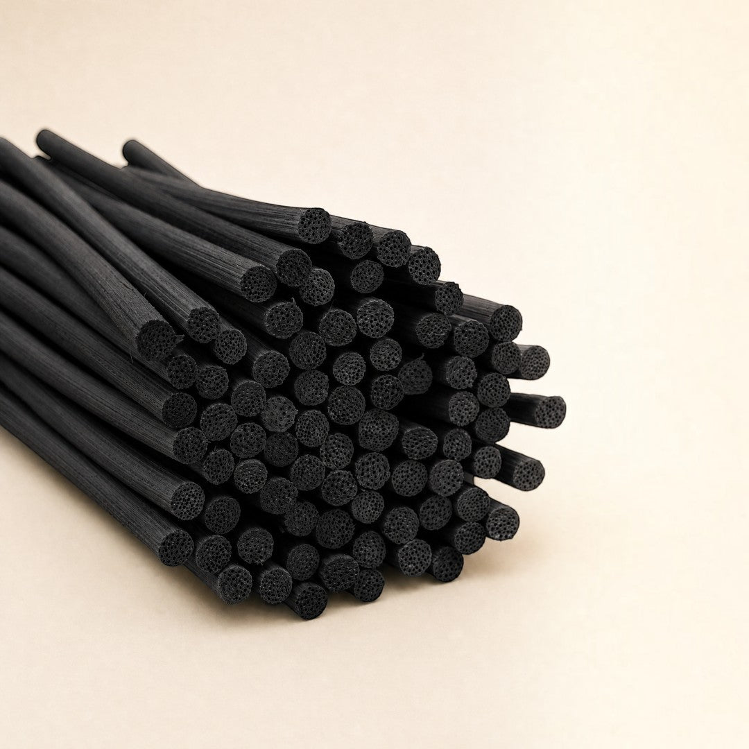 Pure Candle Supplies Melbourne black 25cm rattan reed diffuser sticks for oil absorption and fragrance diffusion.