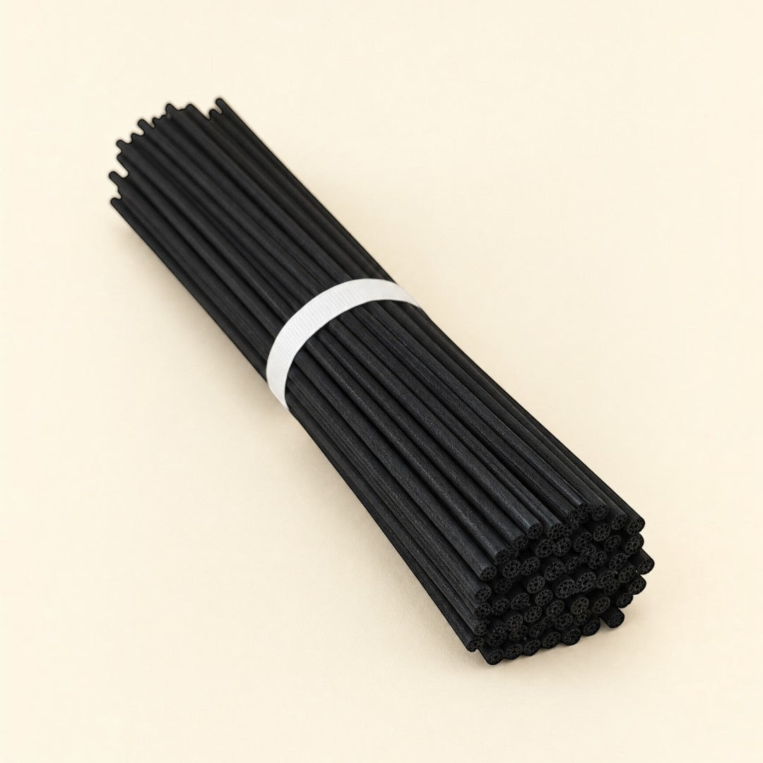 Pure Candle Supplies Melbourne black 25cm rattan reed diffuser sticks bundled with a white tie for home fragrance