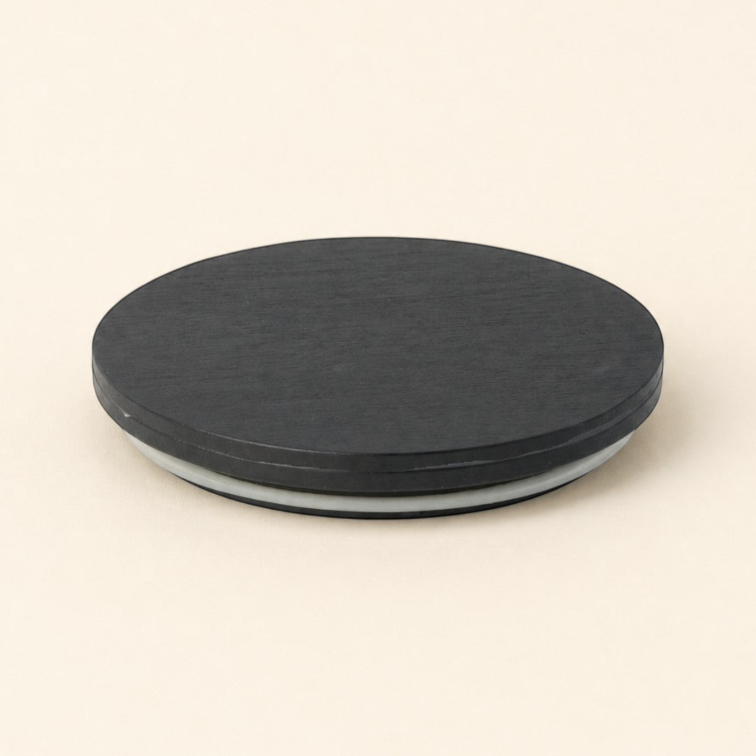 Pure Candle Supplies Melbourne medium black timber candle lid with a 6mm profile for glass jars
