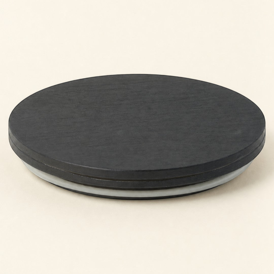 Pure Candle Supplies Melbourne extra large black timber candle lid with a 6mm profile for luxury jar presentation.