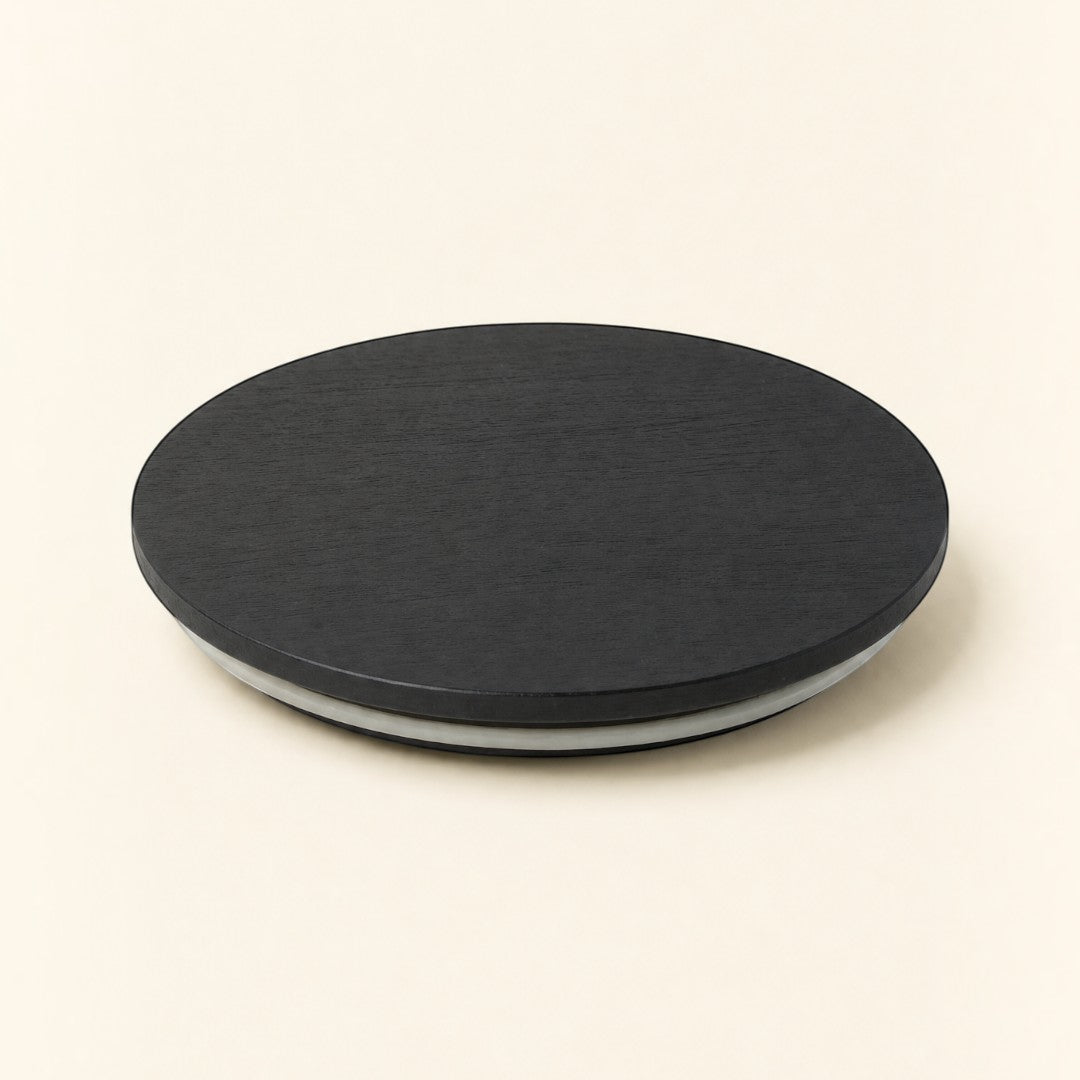 Pure Candle Supplies Melbourne medium black timber candle lid with a 4mm profile for glass jars.
