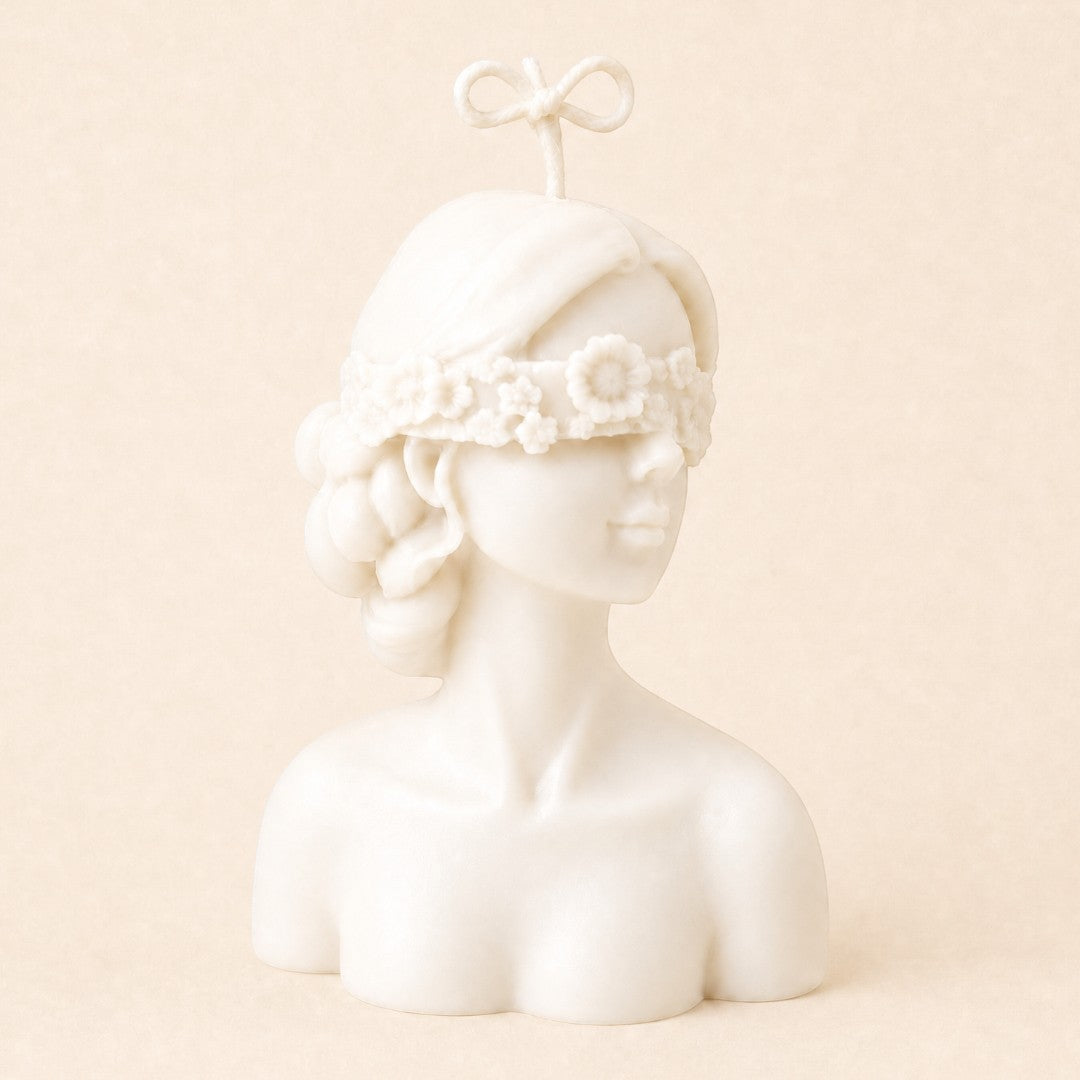 Pure Candle Supplies Melbourne blindfolded female torso candle with floral blindfold and braided hair detail