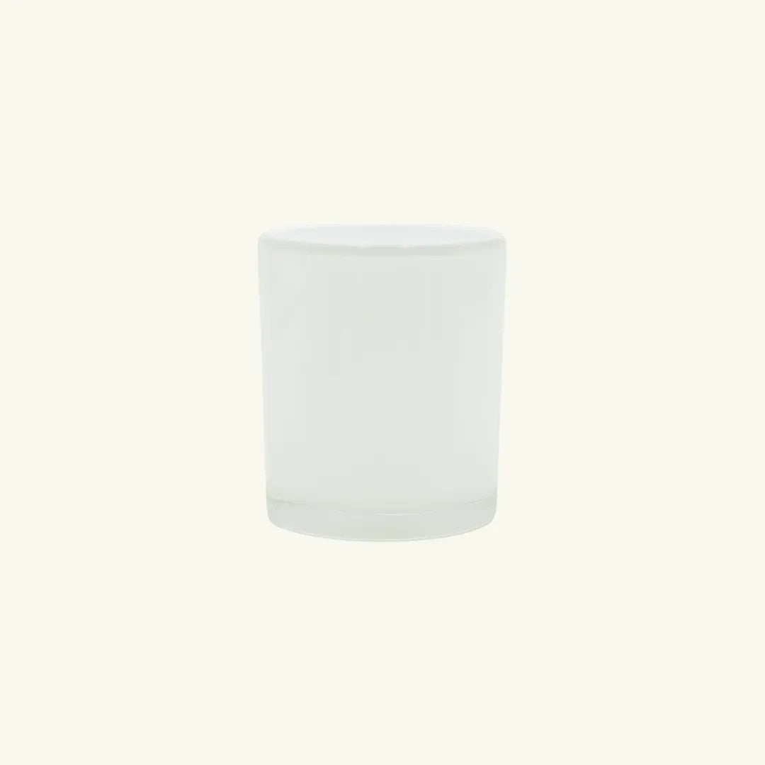 Pure Candle Supplies Melbourne Bobby votive candle jar, opaque white glass with clear base, 80g volume.