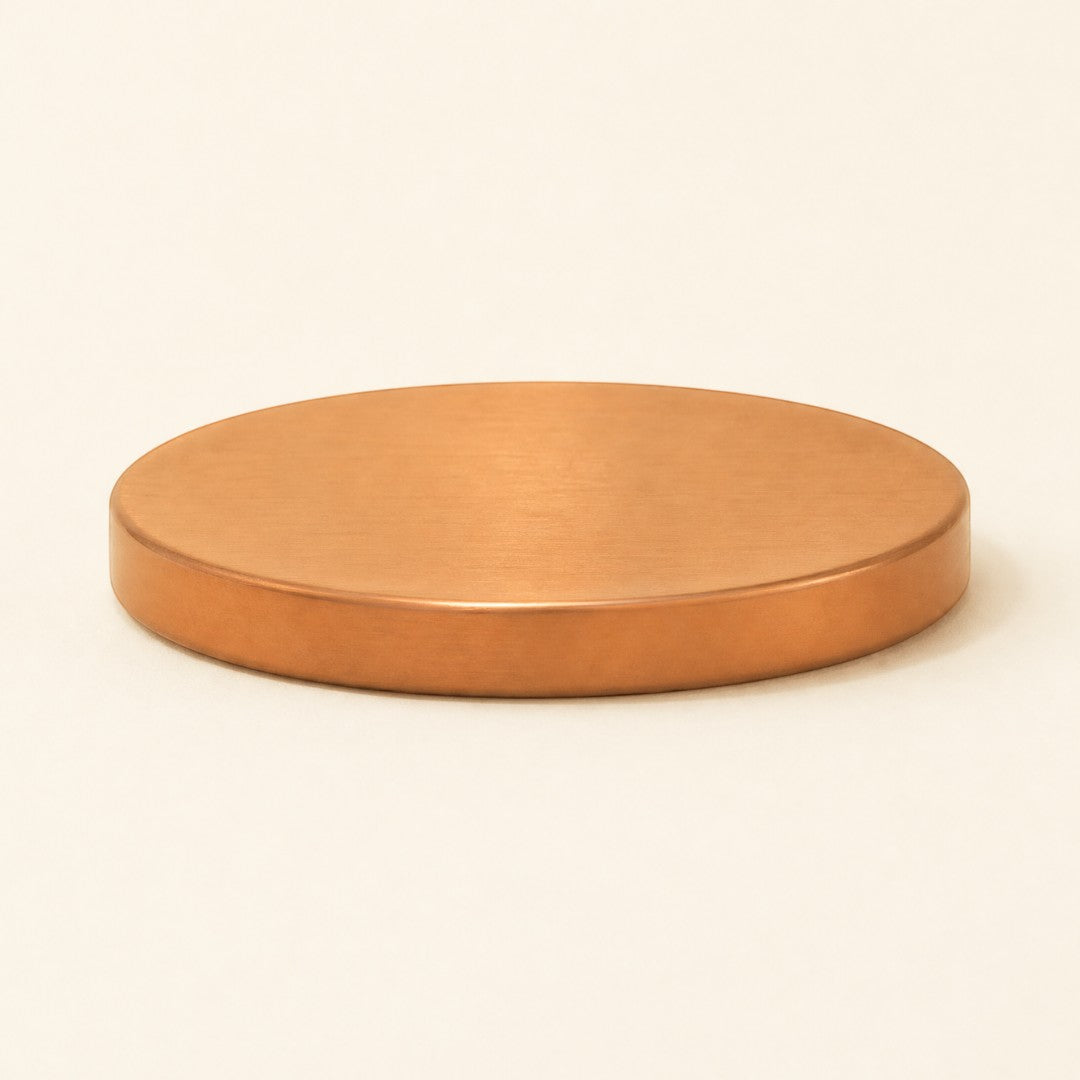 Pure Candle Supplies Melbourne medium brushed copper metal lid for candle jars with a sleek circular design